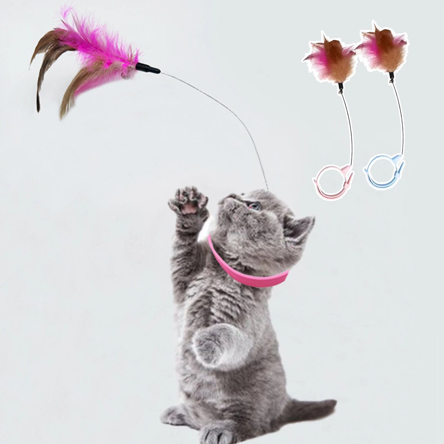 funny cat toy foldable fluffy feather sucker cat stick toy play interactive detachable