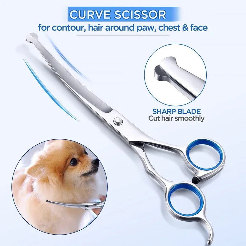 6 in 1 professional stainless steel sharp safety round tip dog scissors heavy duty ergonomic puppy pet grooming scissor3