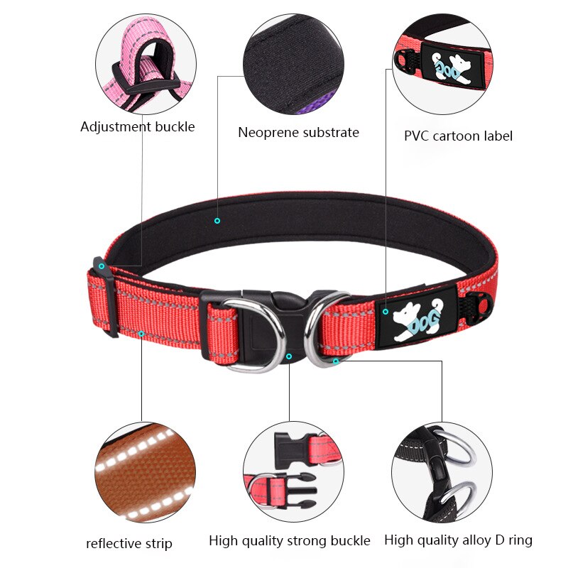 adjustable reflective nylon dog collar with neoprene padding6