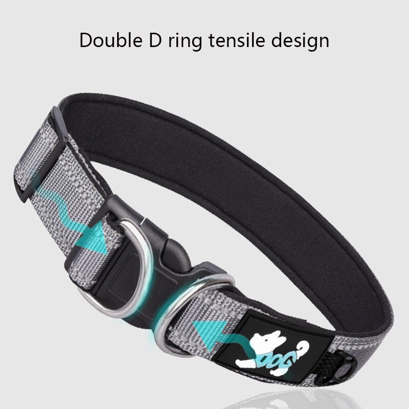 adjustable reflective nylon dog collar with neoprene padding7